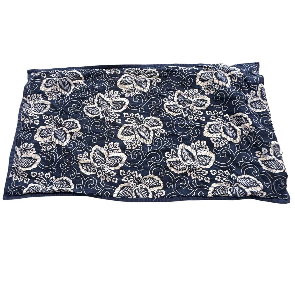 Vtg Ralph Lauren Durant Kira Navy Blue Cream Batik Floral King Pillow Sham Flaw